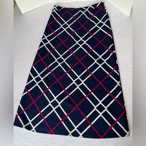 Akasya Navy Plaid A-Line Midi Skirt | Size 44 US M/L Made in Turkey